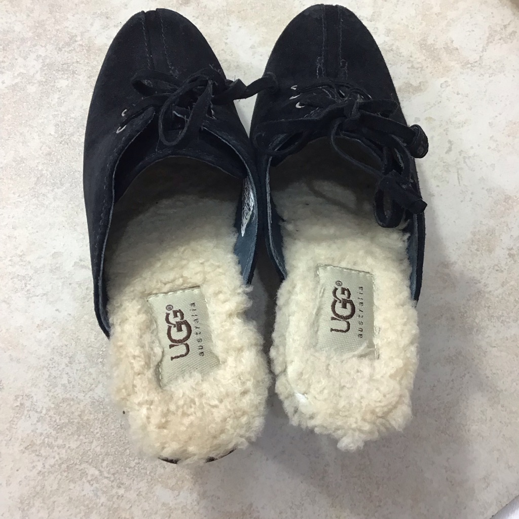 Ugg Australia, Black Suede, Sheepskin, Molly Tie String, Slip On Mules